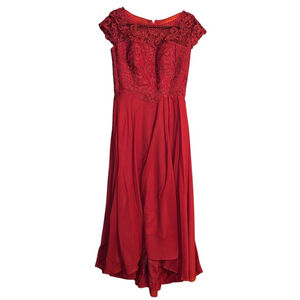 Lace Chiffon Bridesmaid Dress Dark Orange Full Length